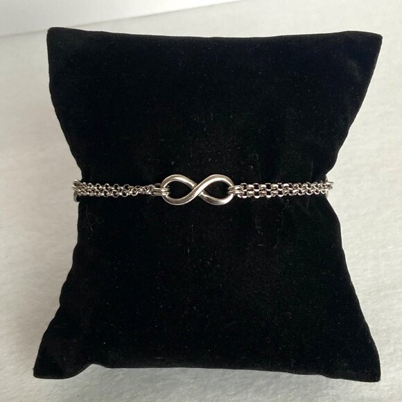 Sterling Silver 925 Italy Infinity Link Double Rolo Chain Bracelet Sz 7"-7.75" - Picture 7 of 16